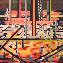 torcoli simultaneicities (blade runner), tele dipinte tagliate reintelaiate, 2014,cm 70x90